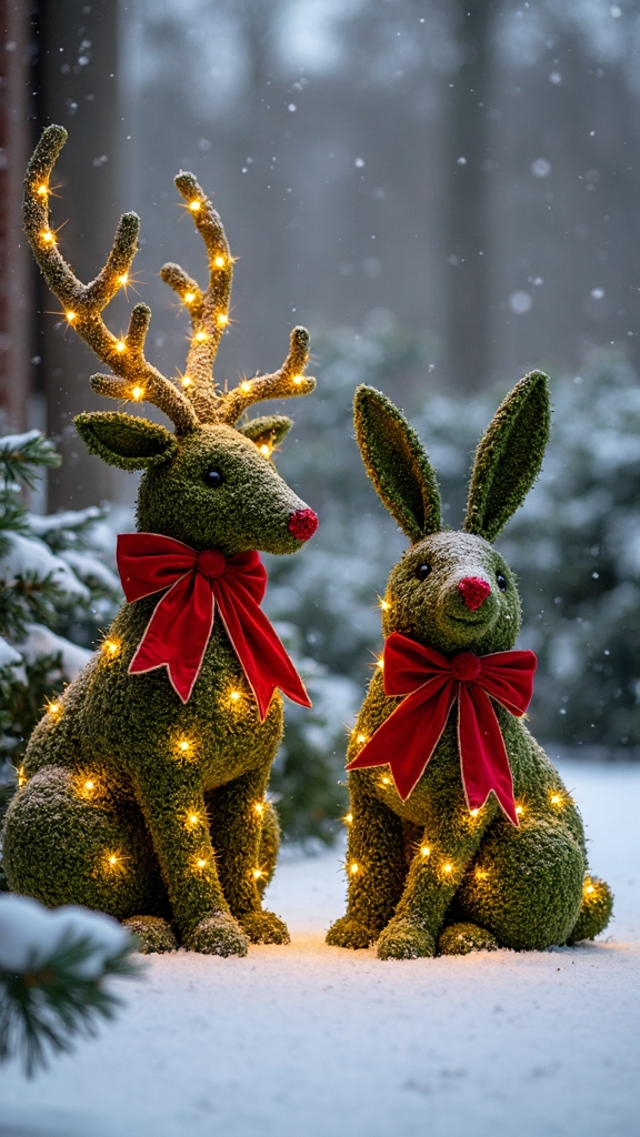 whimsical animal shaped holiday topiaries