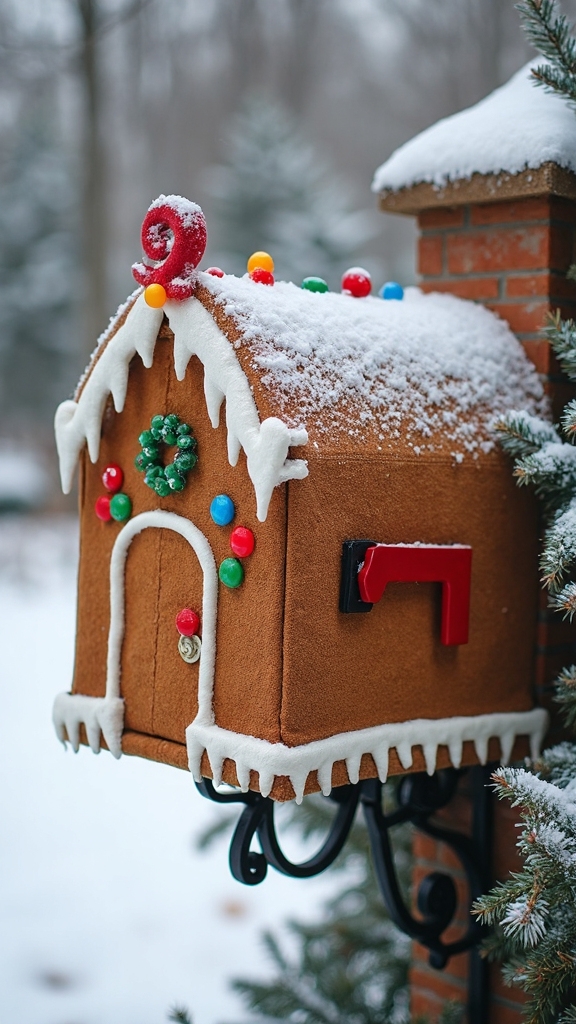 whimsical gingerbread mailbox decoration idea