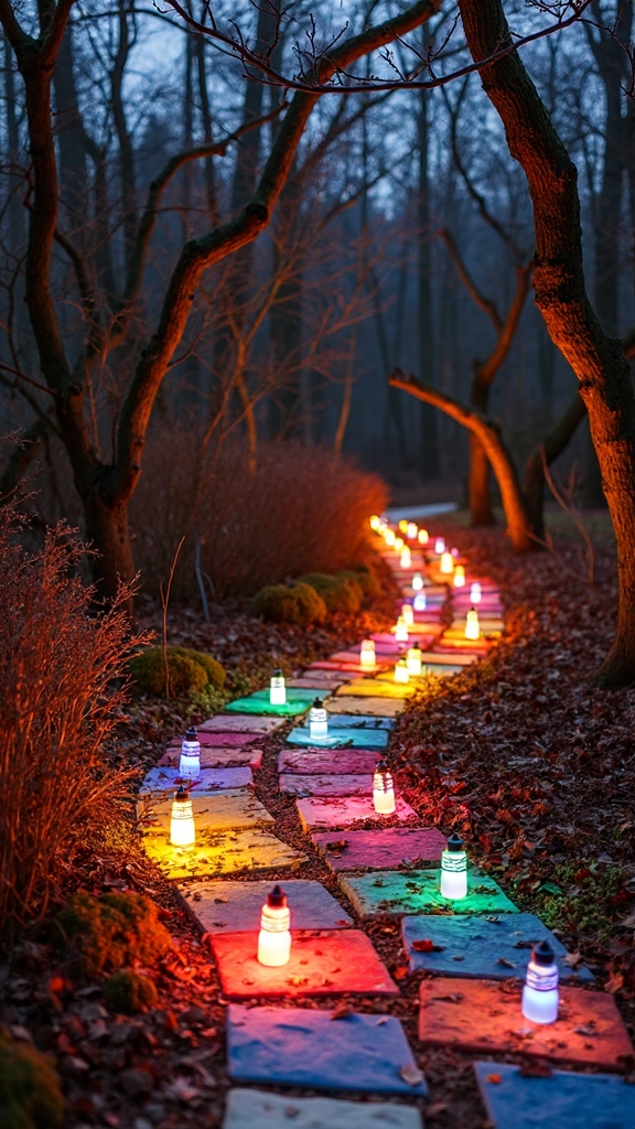 whimsical patchwork pathway lighting details