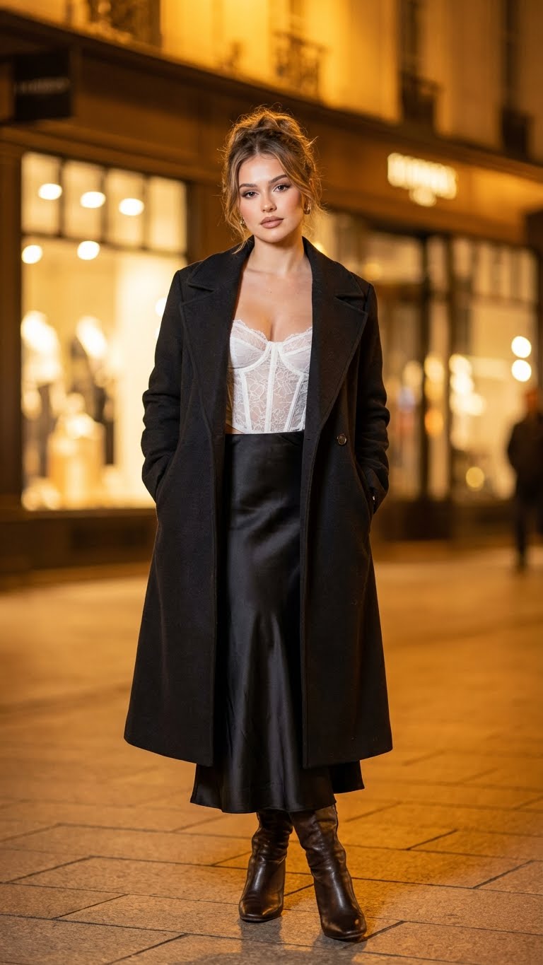 11 Glam Black Satin Skirt Outfit Ideas for Winter Nights