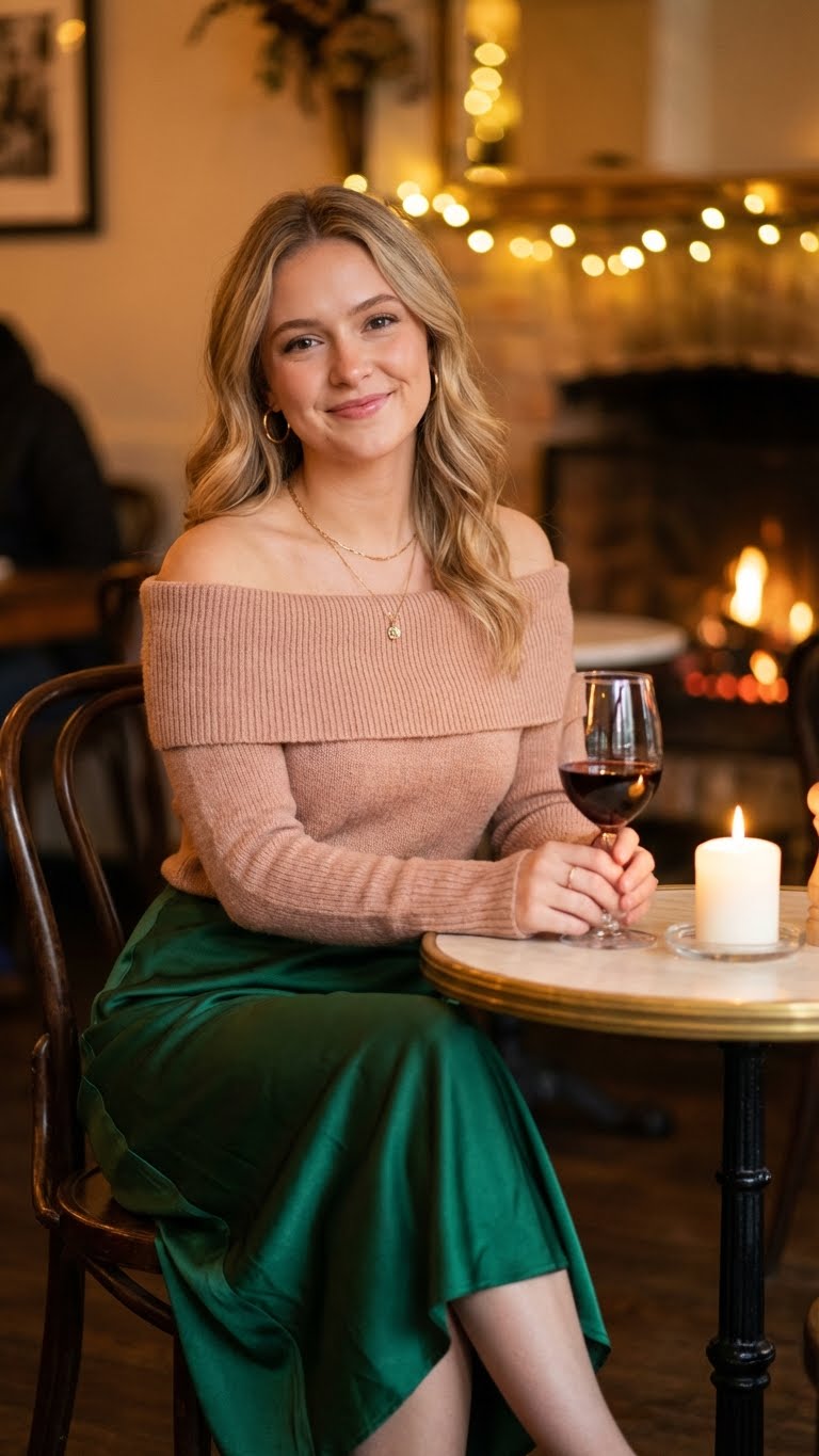 11 Green Satin Skirt Outfit Ideas for Winter With Luxe Vibes