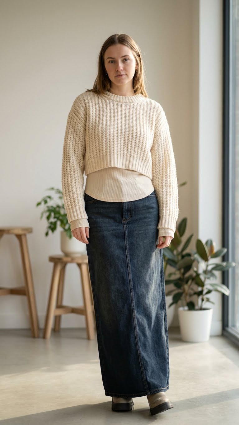 14 Long Denim Skirt Outfit Ideas for Winter Chic Style