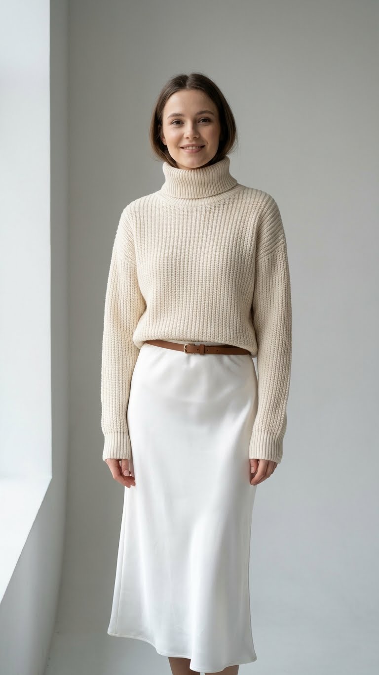 11 White Satin Skirt Outfit Ideas for Winter Elegance