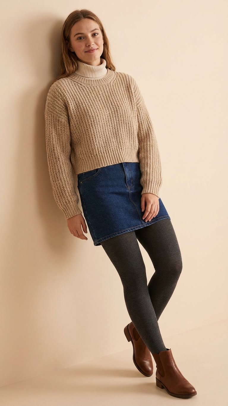 12 Trendy Denim Skirt Outfit Ideas for Winter Days