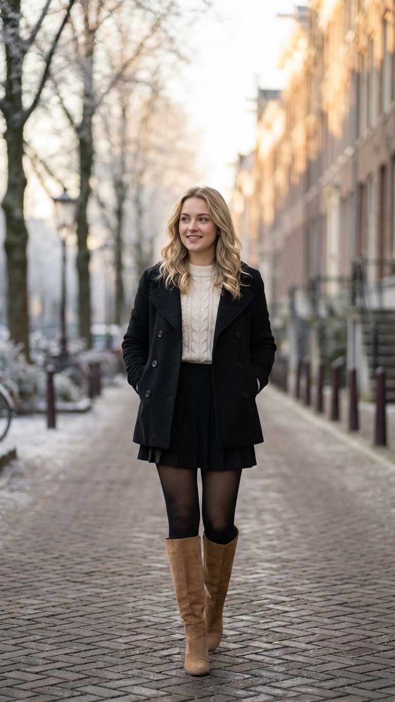 12 Pretty Pleated Skirt Outfit Ideas for Winter Weather