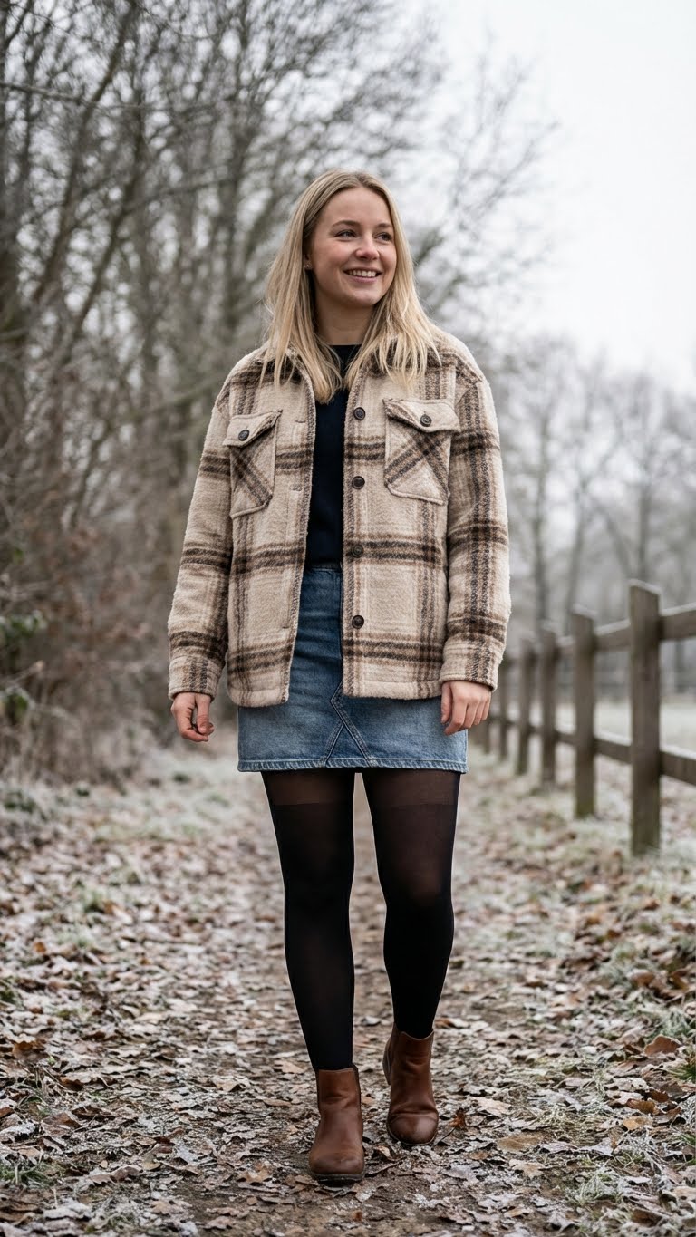 10 Cute Denim Mini Skirt Outfit Ideas for Winter Outings