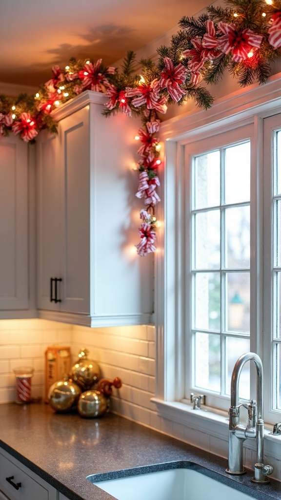 celebratory festive swag cabinet adornments