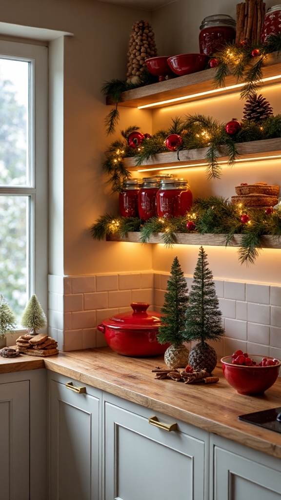 christmas kitchen shelf styling