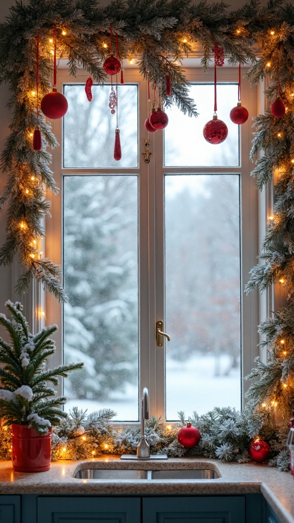 cozy christmas kitchen window decor