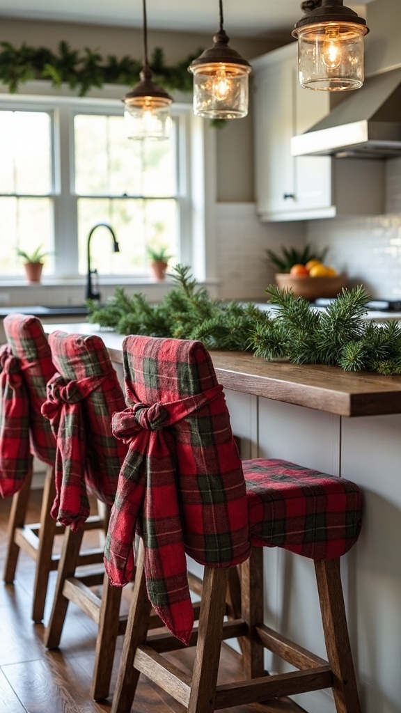 cozy plaid farmhouse holiday kitchen bar