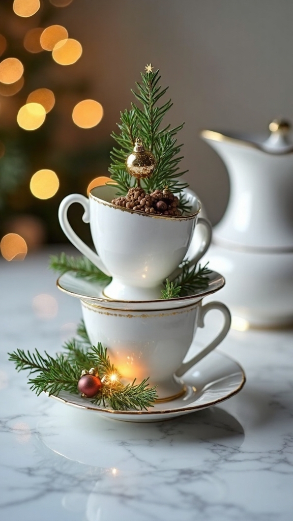 elegant miniature tea cup christmas trees