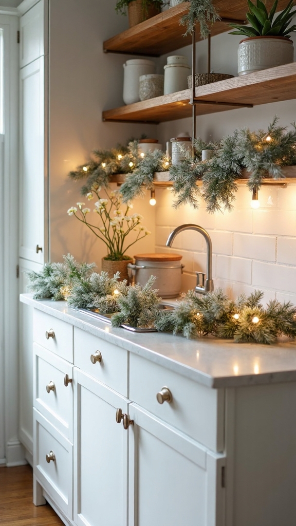 elegant white garland decor accents kitchen
