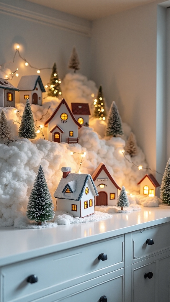 enchanting snowy mountain village display