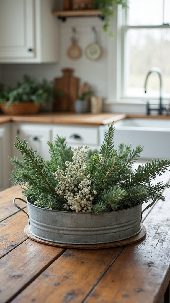 farmhouse rustic centerpiece with greenery