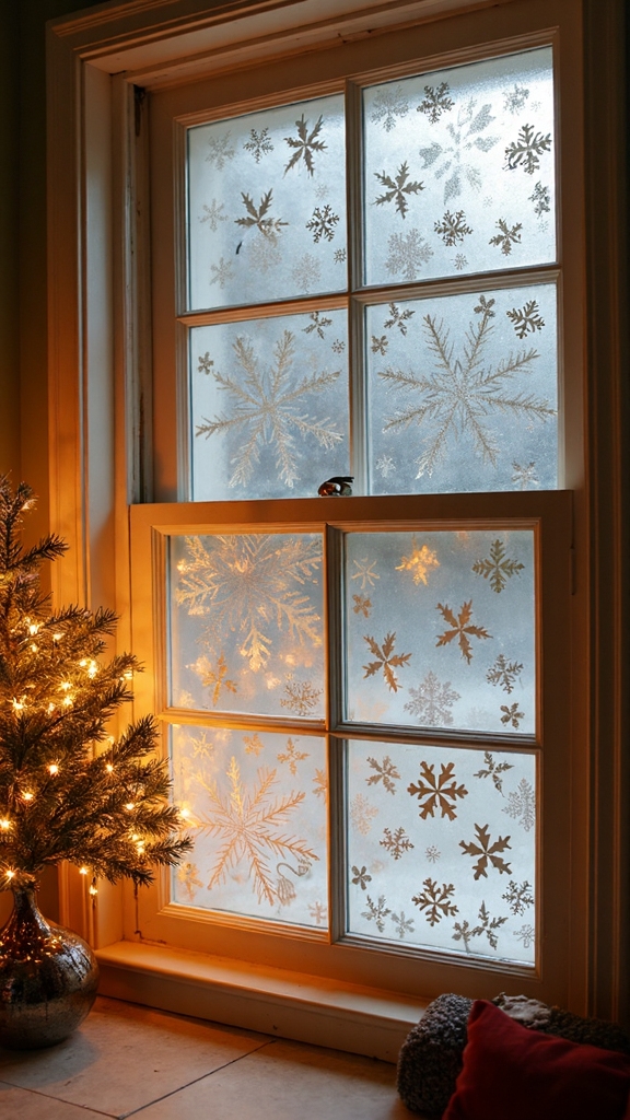 festive frosted glass window decor