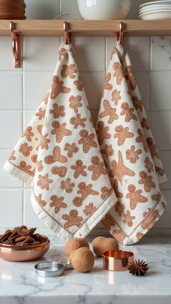 festive gingerbread baking themed kitchen towels