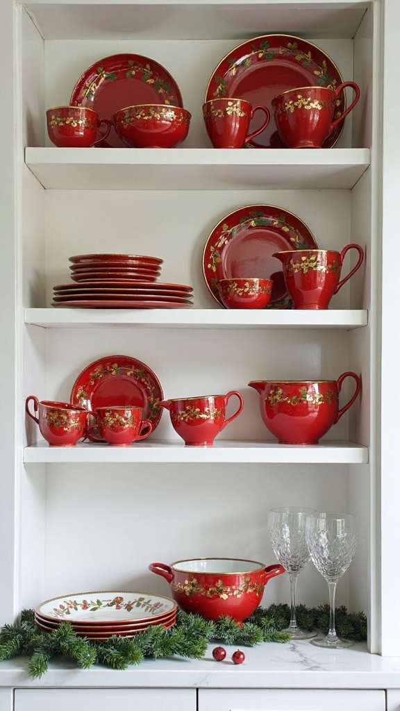 festive holiday dinnerware display shelving