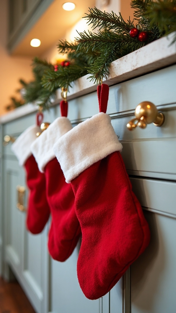 festive kitchen cabinet christmas stockings