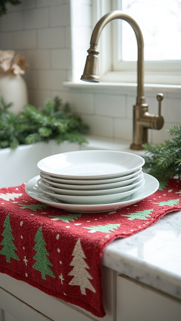 festive kitchen christmas dishwashing mats