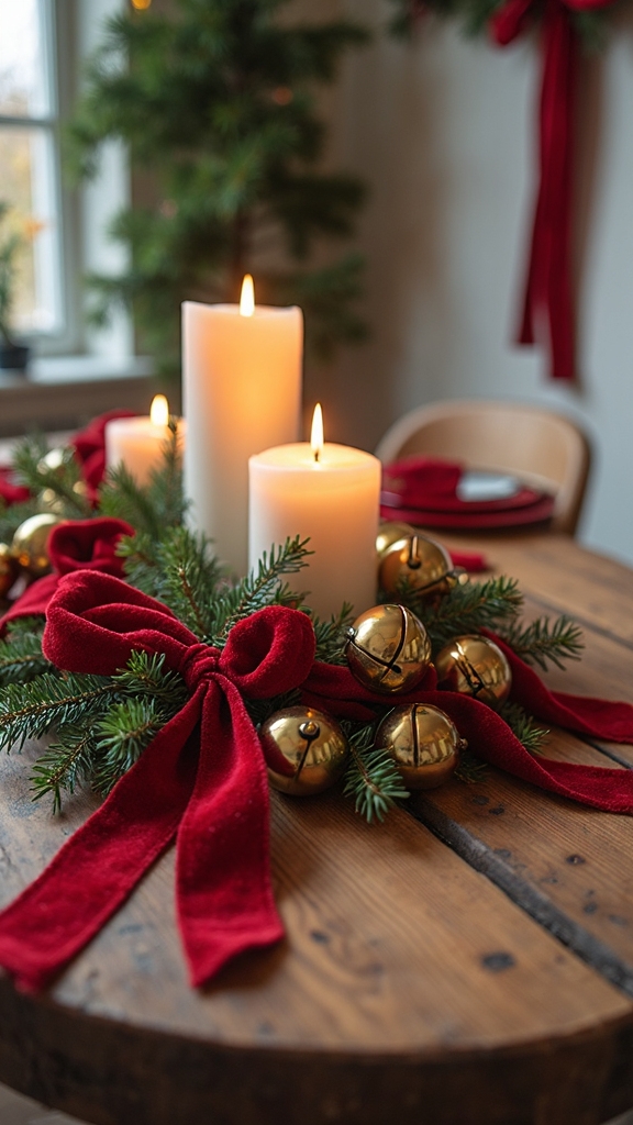 festive ribbon and bell garland