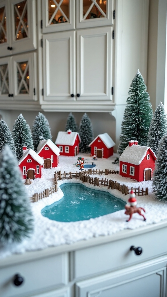 frozen winter wonderland village with ice rinks