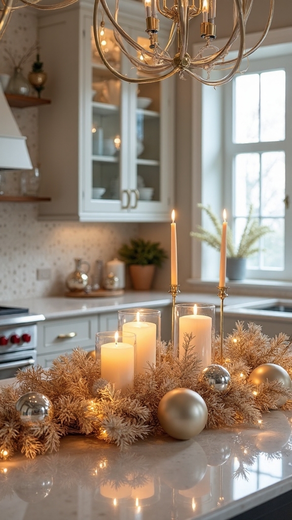 glimmering metallic holiday kitchen decor