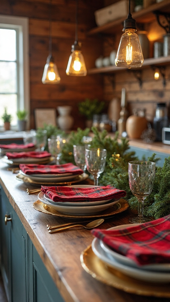 layered festive dishware holiday linens seasonal decor