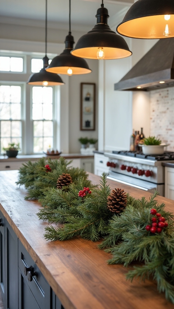 lush natural flowing kitchen island greenery