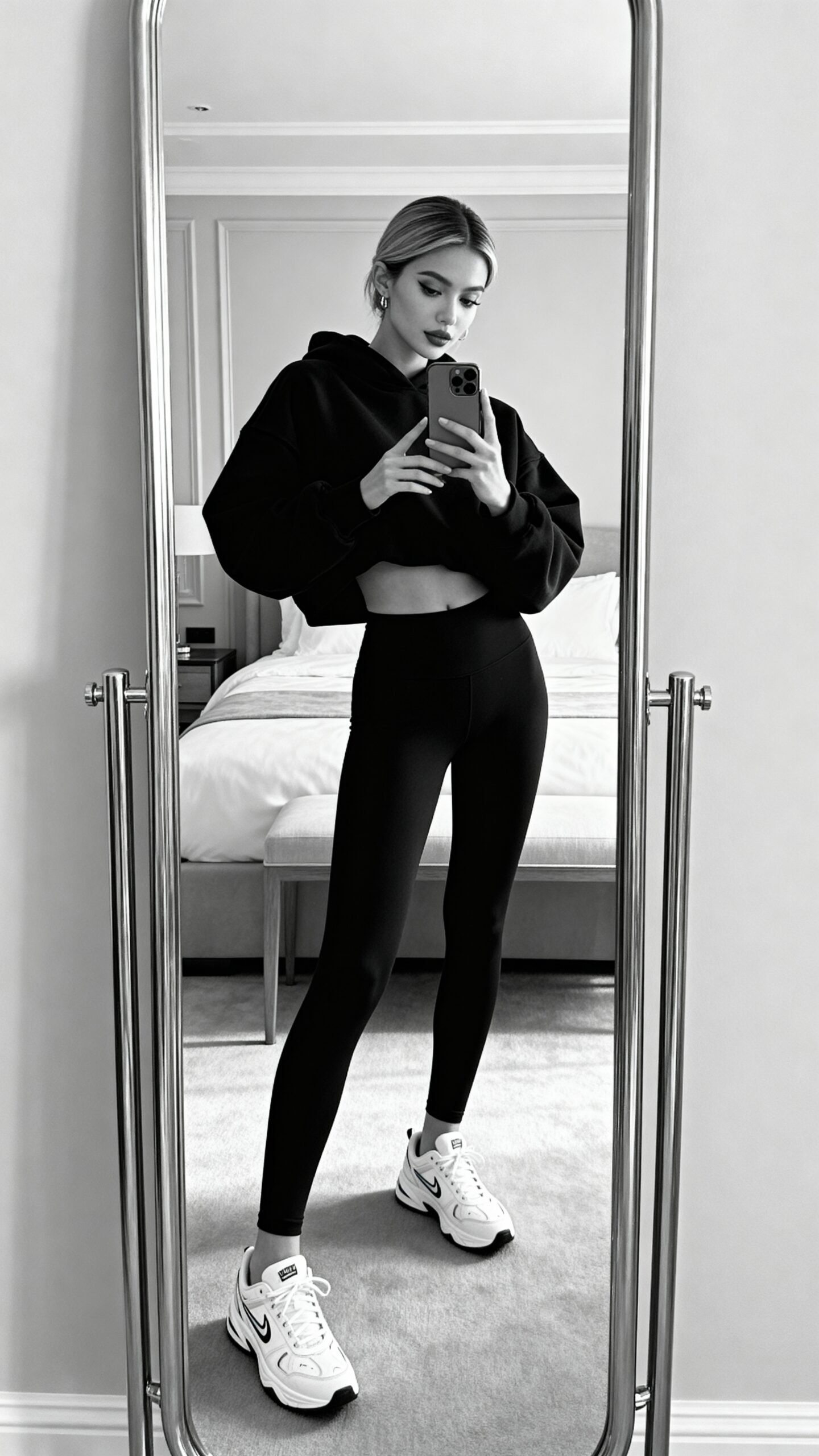 monochrome athleisure airport outfit formula