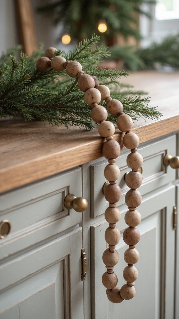 rustic farmhouse christmas cabinet styling