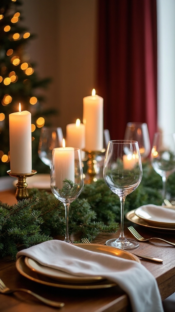 shimmering metallics candlelit christmas tablescape