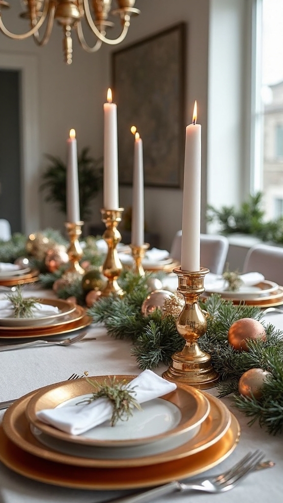 sophisticated metallic holiday table setting
