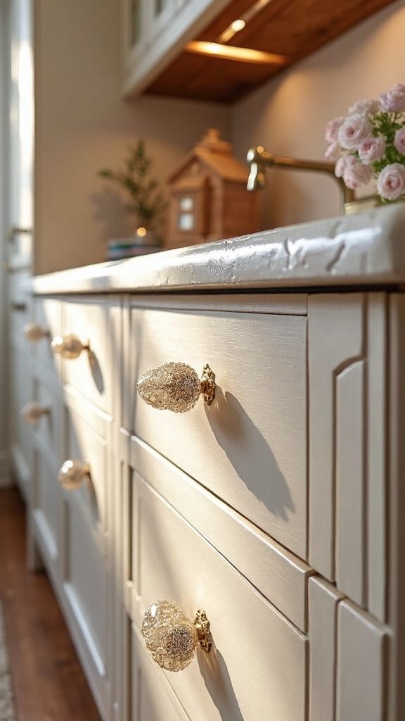 sparkling shimmering crystal inspired kitchen hardware