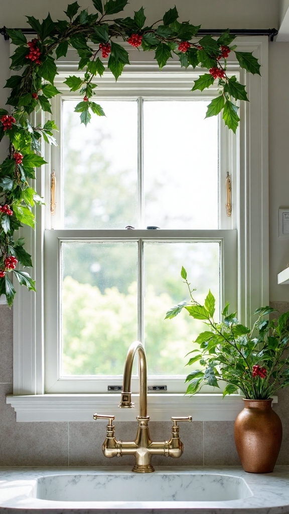 timeless holiday kitchen window display