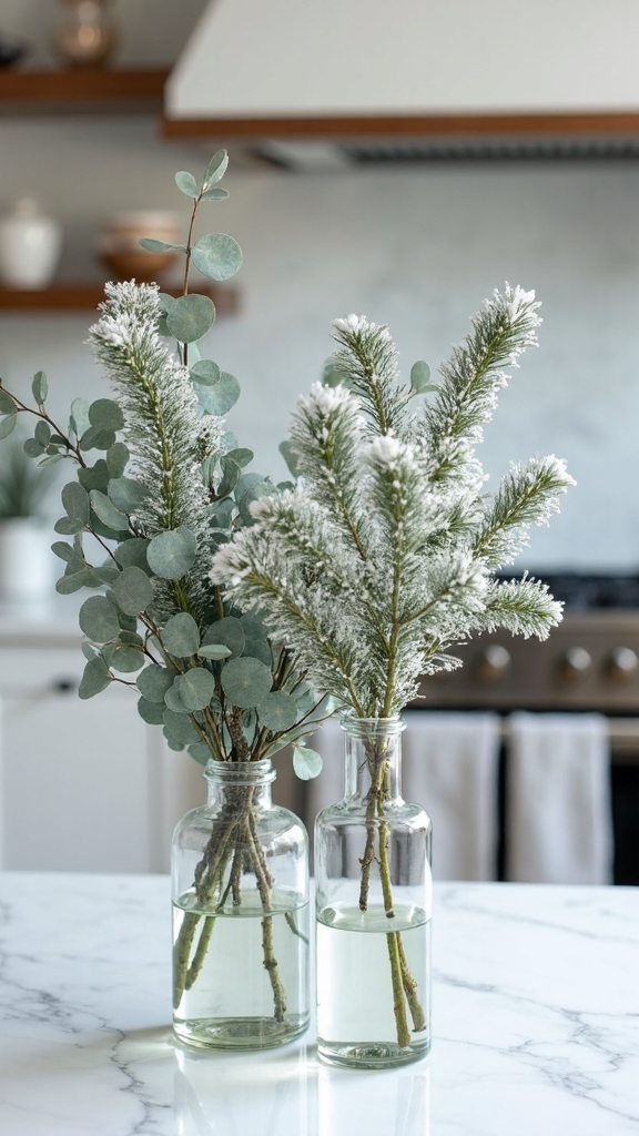 wintry natural christmas kitchen decor