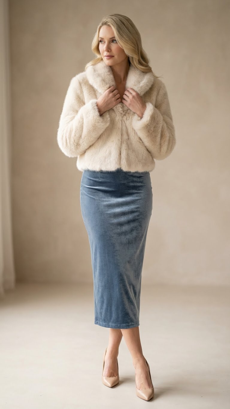 11 Blue Skirt Outfit Ideas for Winter With Cool Hues