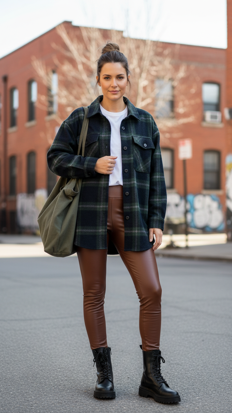 10 Brown Leather Leggings Outfit Winter Ideas for Rich Tones