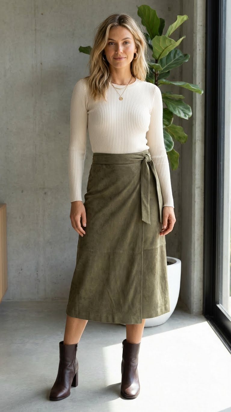 10 Suede Skirt Outfit Ideas for Winter With Cozy Texture