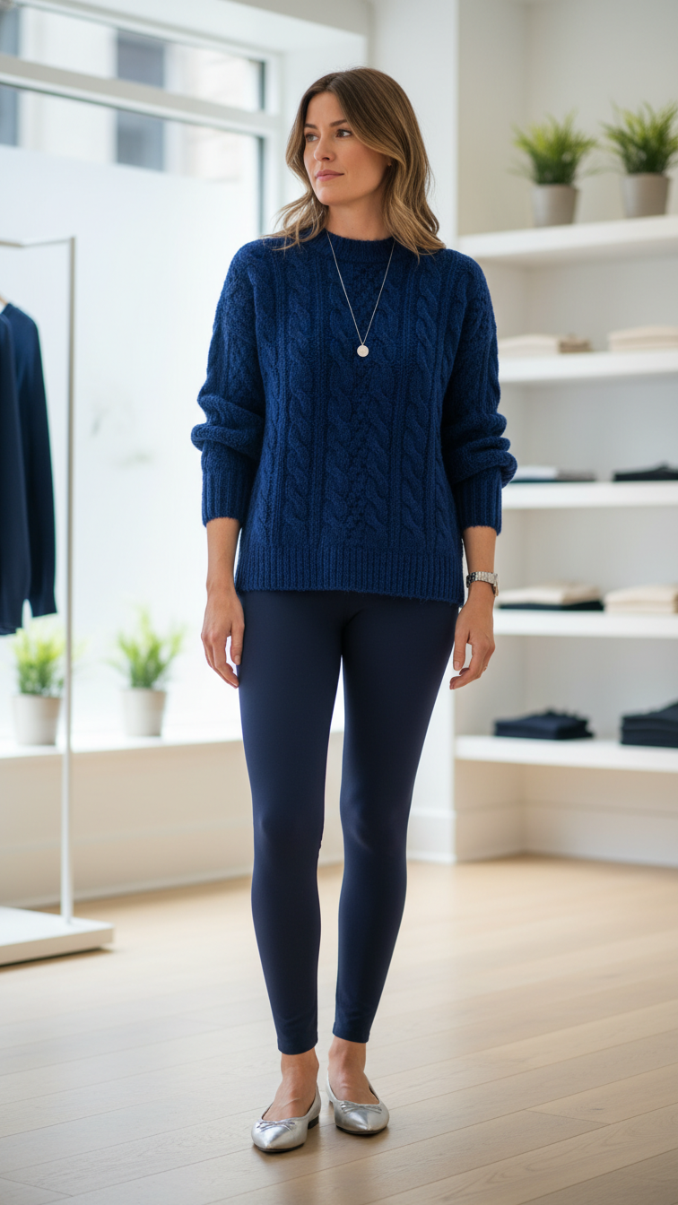 12 Navy Leggings Outfit Winter Ideas for Cool Tones
