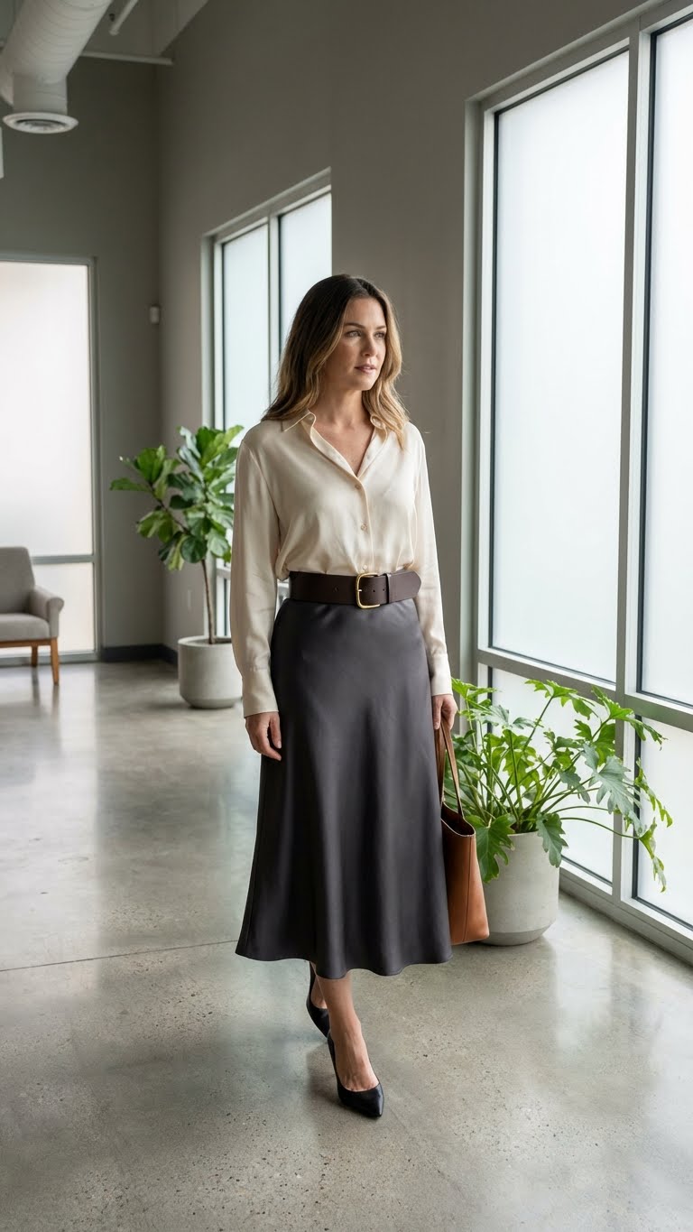 13 Silk Skirt Office Outfit Ideas That Look Luxe